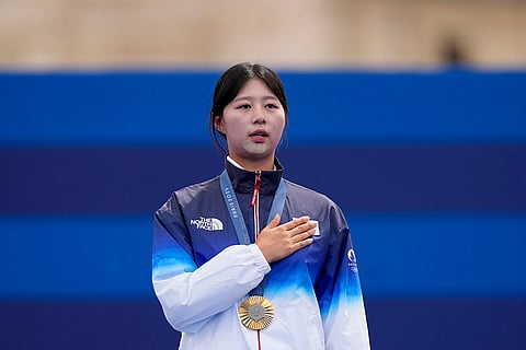 Archery women's individual medal ceremony: Gold medal winner South Korea's Lim Si-hyeon